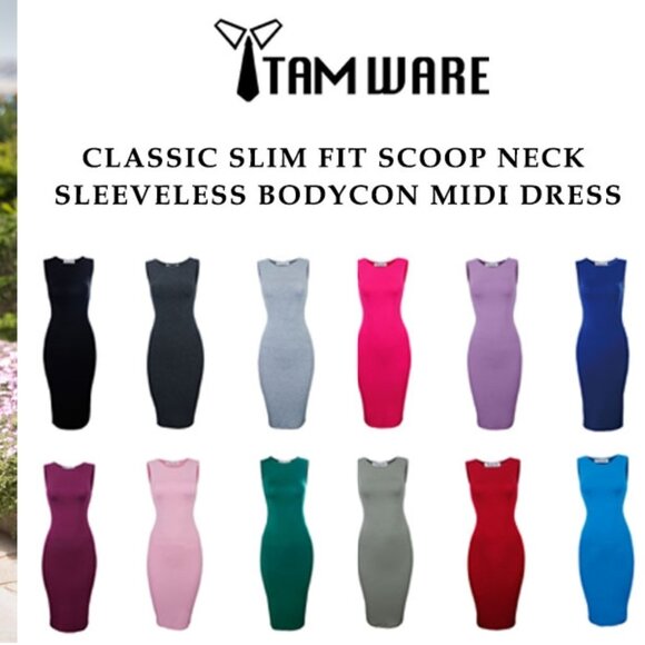 NWT Classic Slim Fit Scoop Neck Sleeveless Bodycon Midi Dress Khaki XL - Picture 2 of 8